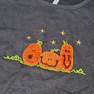 Halloween Pumpkin Embroidered beaded sparkle Long Sleeve Shirt black Medium